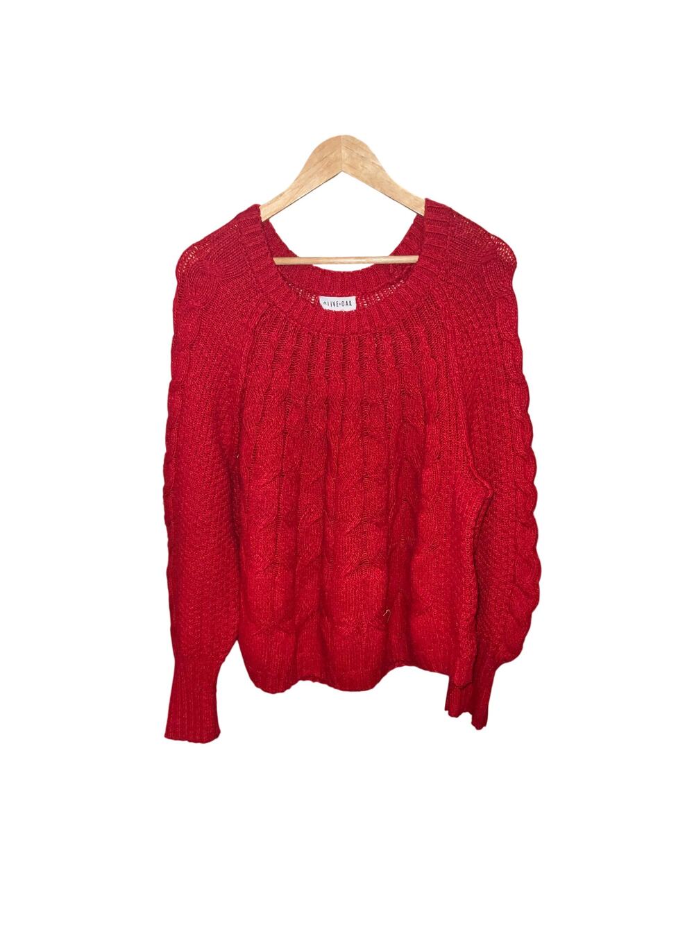 Olive & Oak Anthropologie Red Chunky Cable Knit  Crew Neck Sweater Size 2X